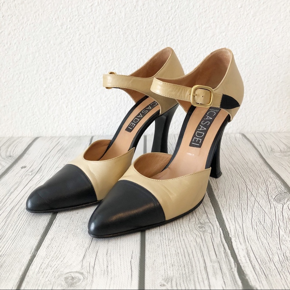 CASADEI Cap Toe Pumps w/Ankle Strap